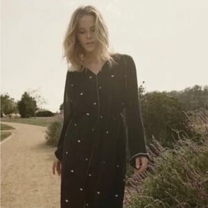 DÔEN Caravan Black Embroidered Bohemian Maxi Dress - XS